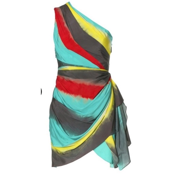 Alice + Olivia Colorful One Shoulder Tie
Dye Asymmetrical Silk Dress Size XS - Picture 3 of 16